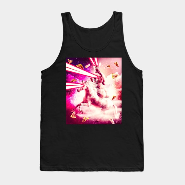 Laser Eyes Space Cat Riding Dog, Unicorn Tank Top by Random Galaxy